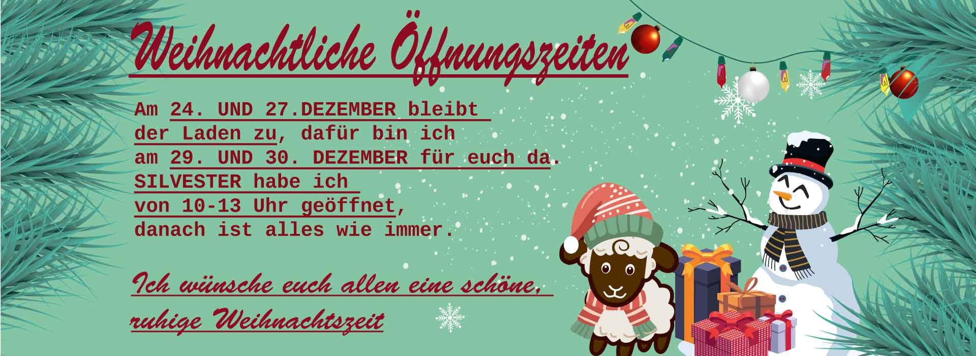 Wolle und Feines macht Urlaub am 24. und 27. Dezember 2025